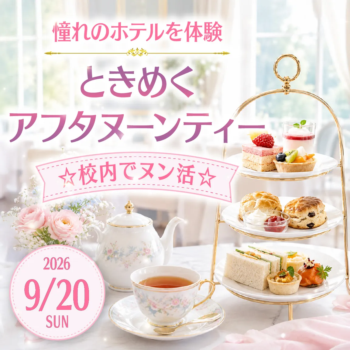 【憧れのホテルを体験】ときめくアフタヌーンティー☆校内でヌン活☆